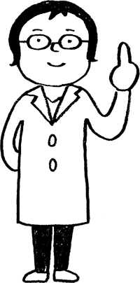 上を指差す大岡先生のイラスト